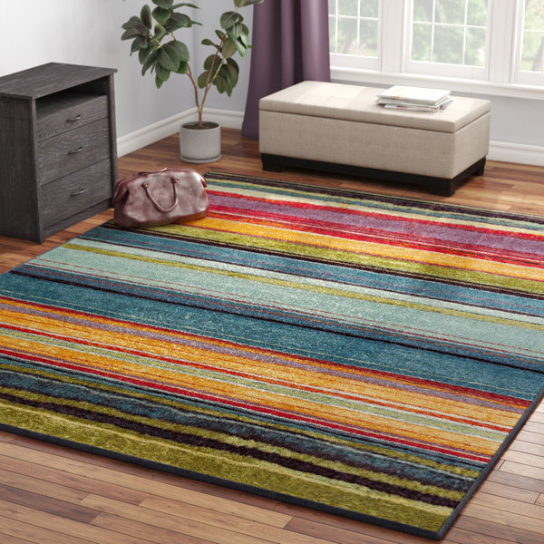 Red Barrel Studio® Machine Tufted Performance Blue/Orange/Green Rug